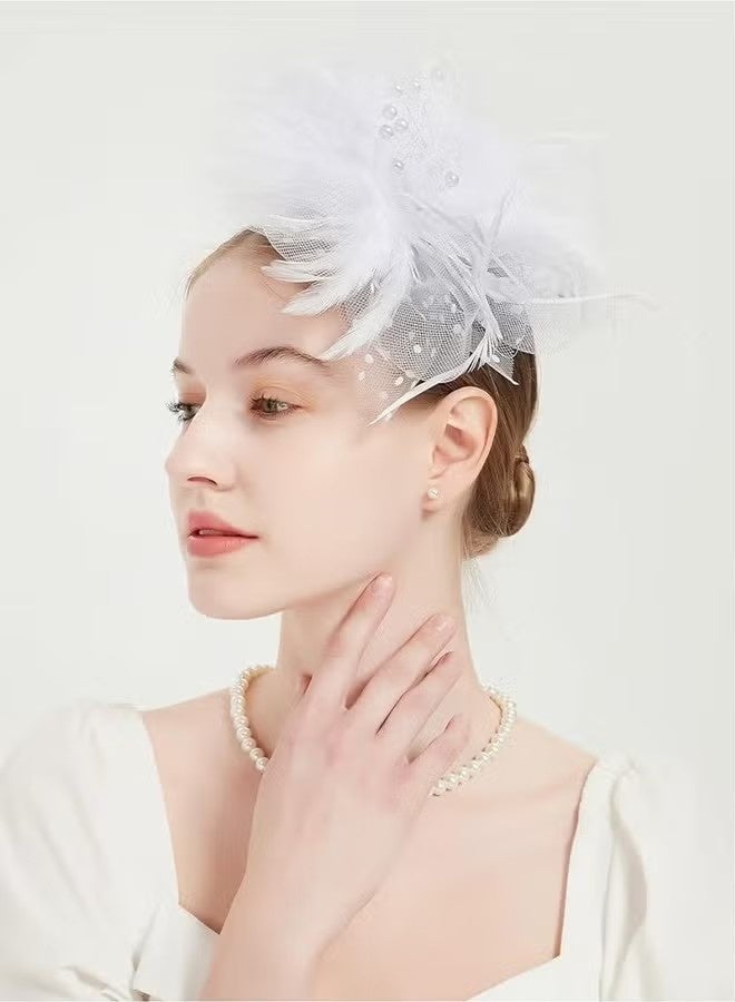 Women's Tea Party Fascinators Mesh Flower-Shaped Pearl Feather Veil Kentucky Derby Fascinator Hats with Headband and Clip - Image 3